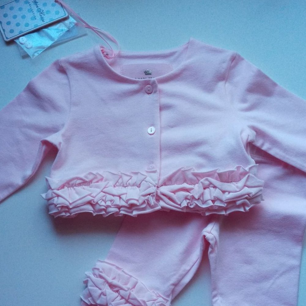 Lapin House 12 month Pink Ruffled Top and Leggings Set